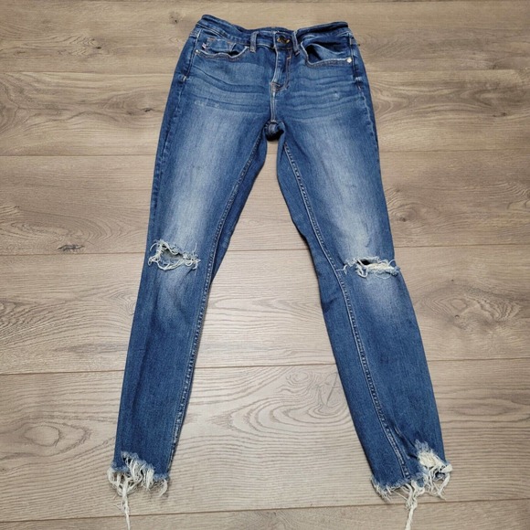 Vigoss Jeans Womens 24 Blue Stevie Crop Straight Distressed Thick Stitch 24x26 - Picture 3 of 11